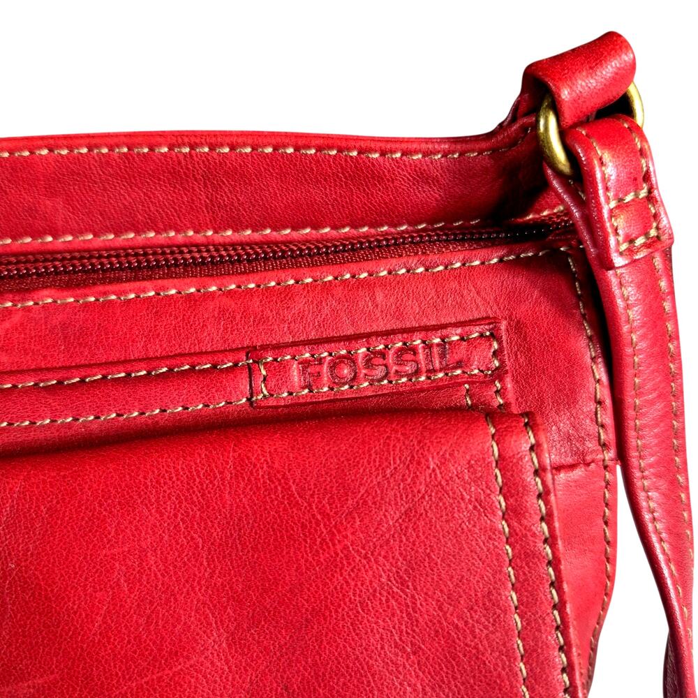 Vintage Fossil Red Leather Crossbody Messenger Utility Organizer Bag - Picture 5 of 9